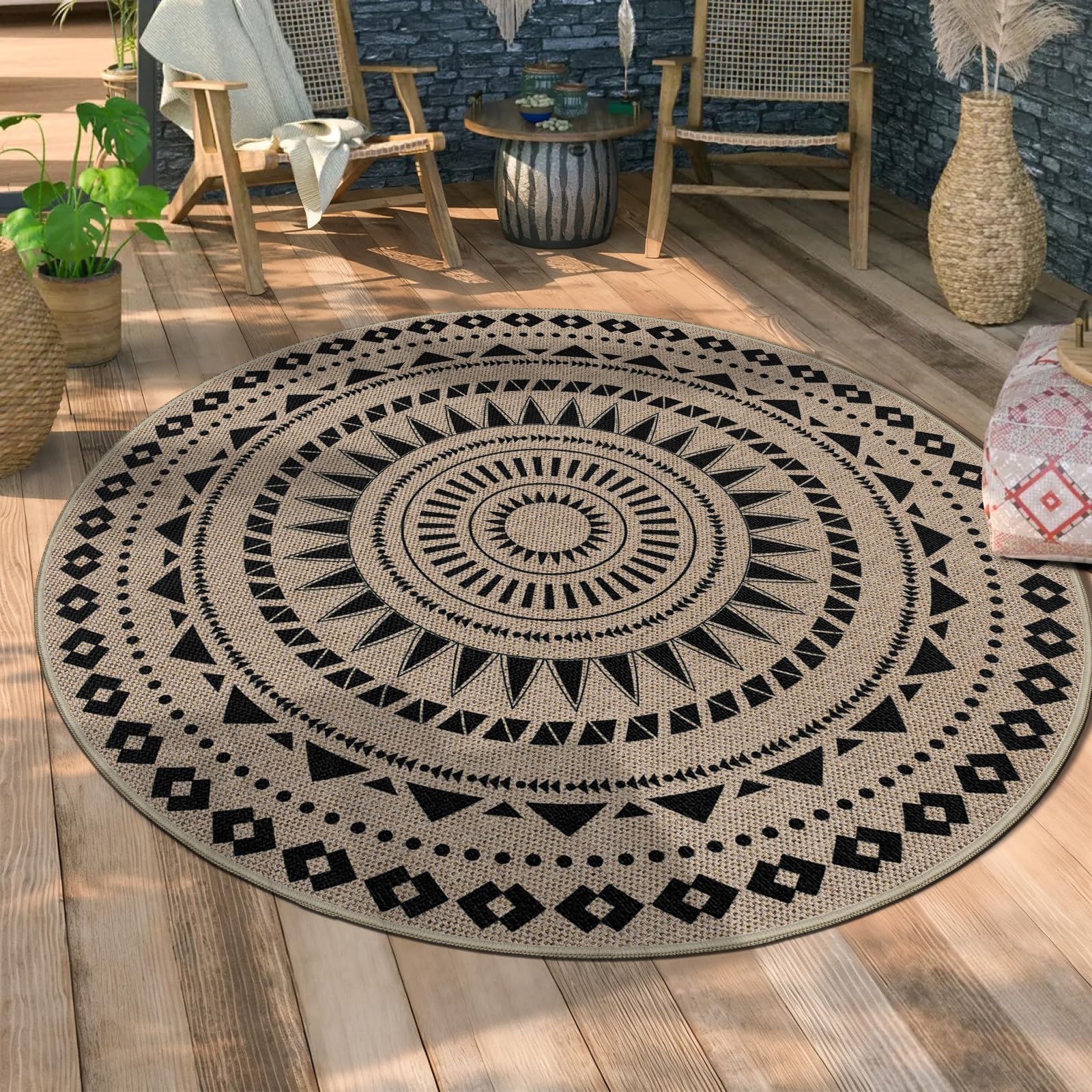 SIWB Tappeto esterno in iuta naturale, resistente alle intemperie, stile boho per soggiorno, cucina e corridoio 120 cm
