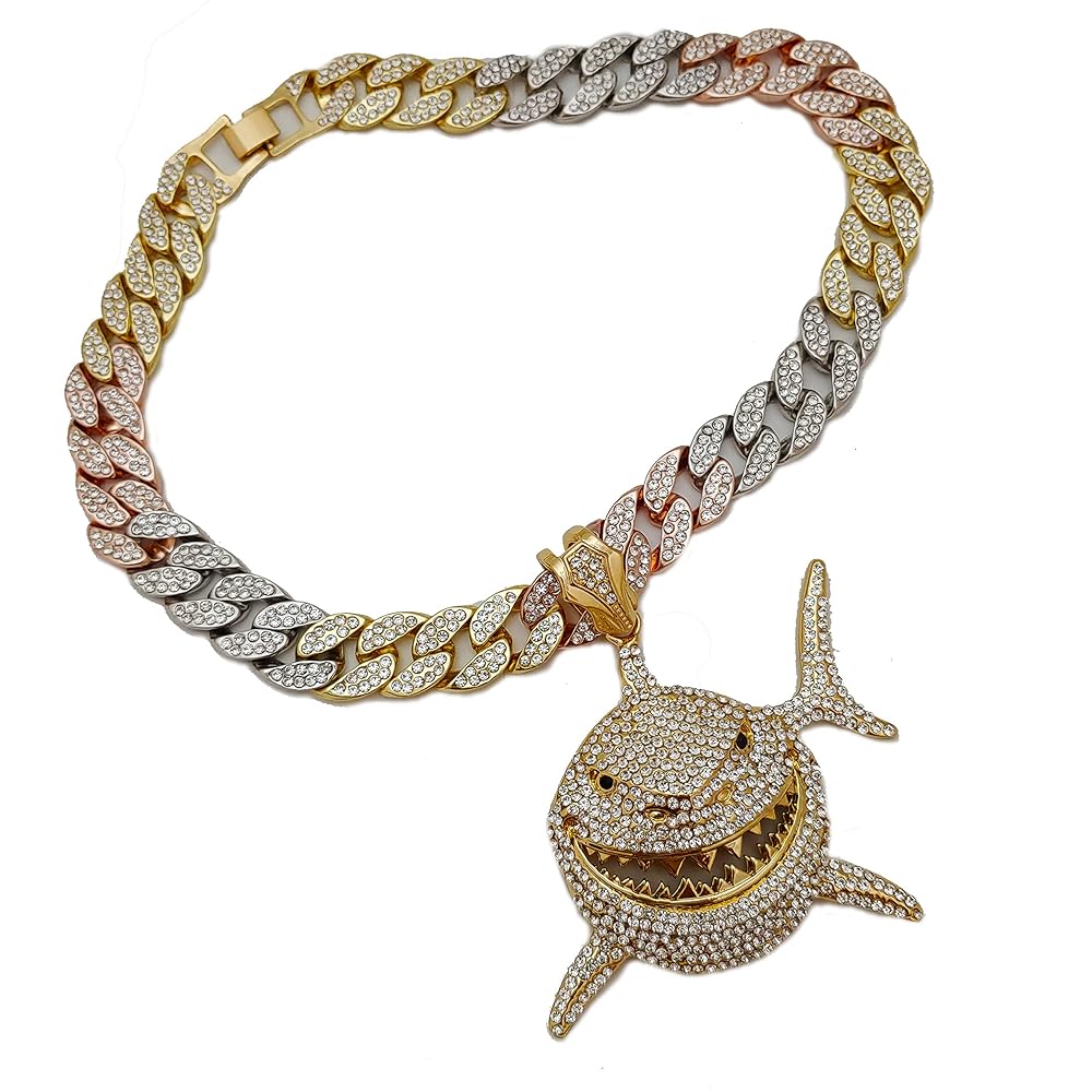 BLINGFACTORY Hip Hop Gold Plated Iced Large Shark Pendant