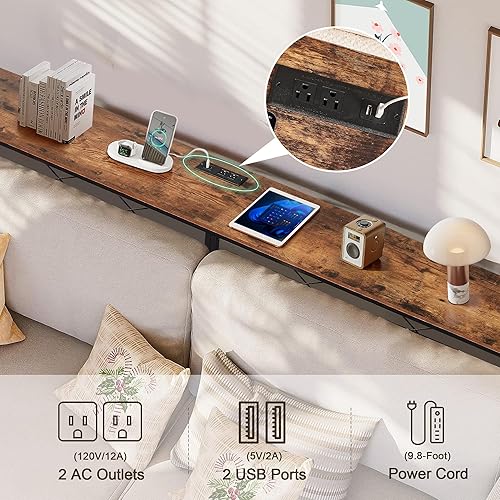 Miniatura 11 de VECELO Mesa estrecha de 39.4 pulgadas para sofá/consola con estación de carga, toma de corriente y puertos USB, para entrada, sala de estar,