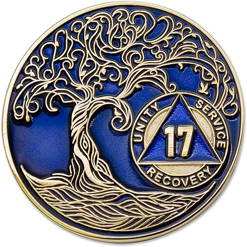 Miniatura 240 de Medallón/Ficha/Ficha de Recuperación AA Sobriety Mint de 2 Años, Árbol de la Vida Retorcido, Dorado - Negro