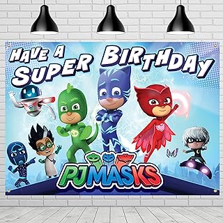 Treasures Gifted Officially Licensed PJ Masks Backdrop - 4.25ft Tall x 6ft Wide PJ Masks Birthday Backdrop - PJ Masks Birthday Banner - PJ Masks Party Decorations - PJ Masks Birthday Party Supplies
