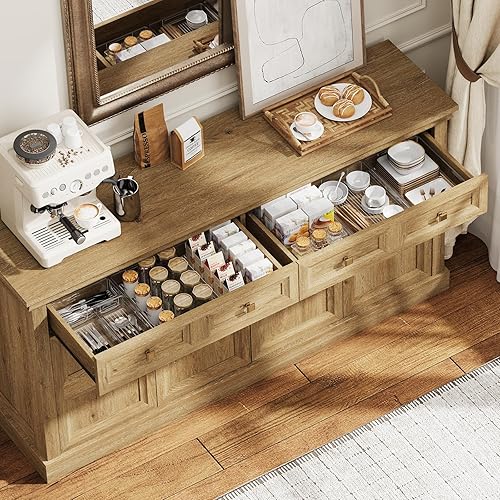 Miniatura 4 de ONBRILL Armario de buffet de 63 pulgadas con almacenamiento, aparador grande con cajones, aparadores de almacenamiento de 4 puertas, armarios de