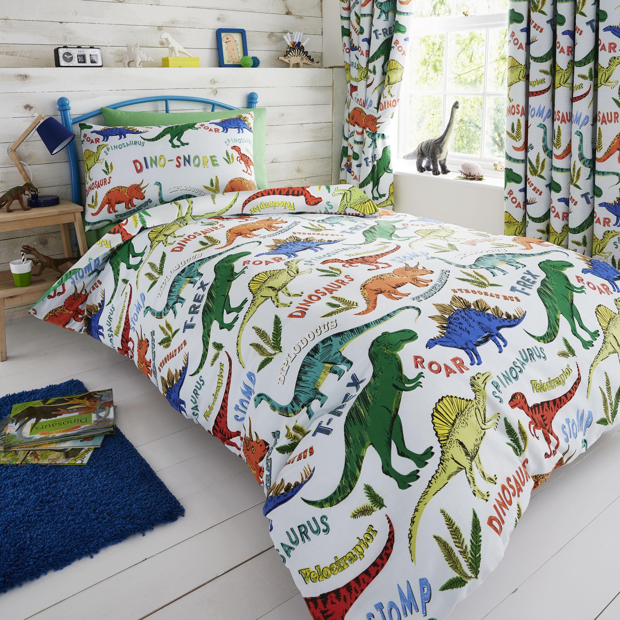 Happy Linen Company Set copripiumino - tema parco dei dinosauri - double face - verde - Singolo