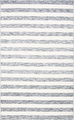 Miniatura 3 de SAFAVIEH Easy Care Collection - Alfombra de área de 6 x 9 pies, color gris y marfil, diseño a rayas, no desprende pelusa y de fácil cuidado, lavable