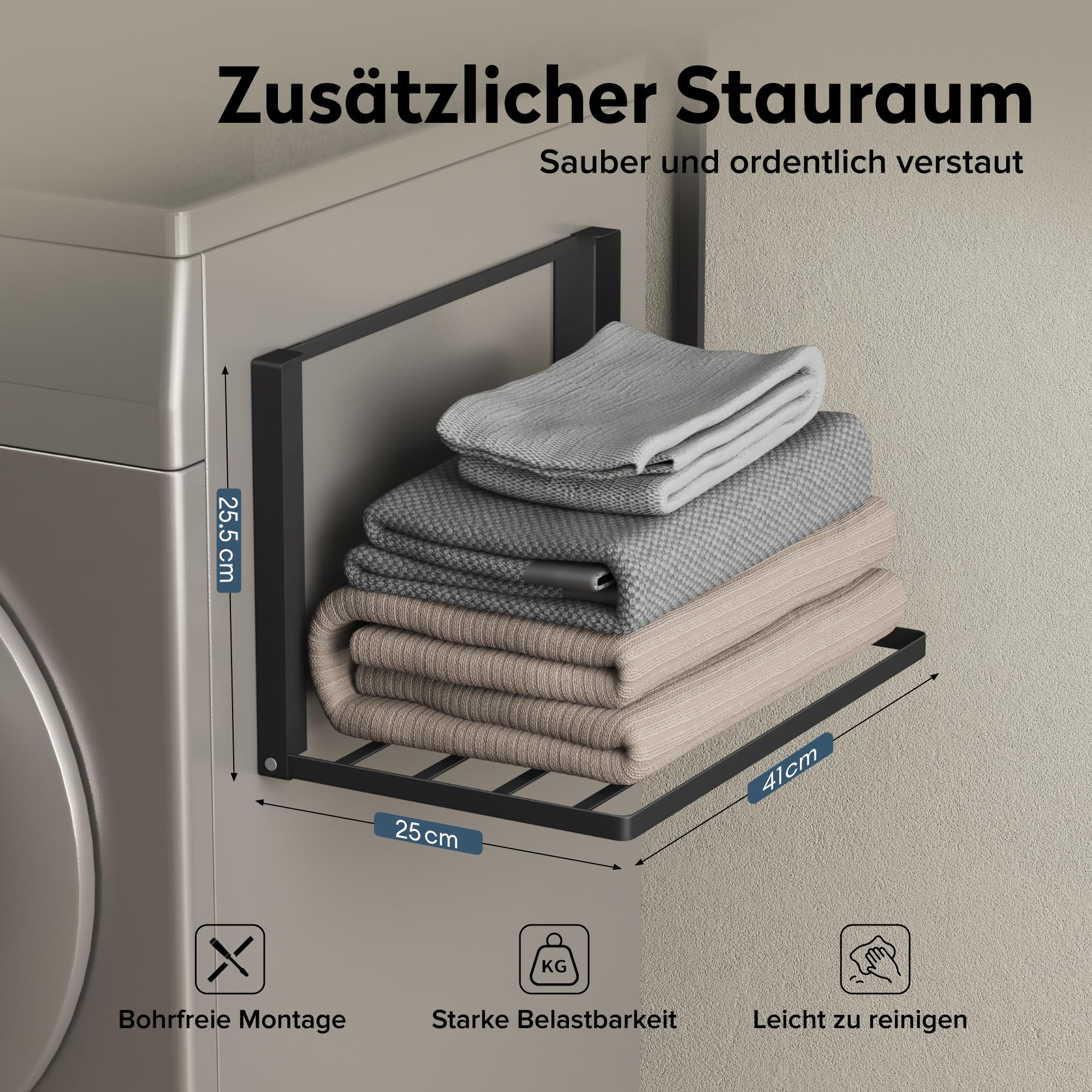 doporro Handtuchhalter ohne Bohren, Handtuchhalter magnetisch als Magnet Regal Waschmaschine, selbstklebend und bohrfreie Montage, Handtuchhalter Wand klappbar für Bad Küche, Matt Schwarz, Folda-01