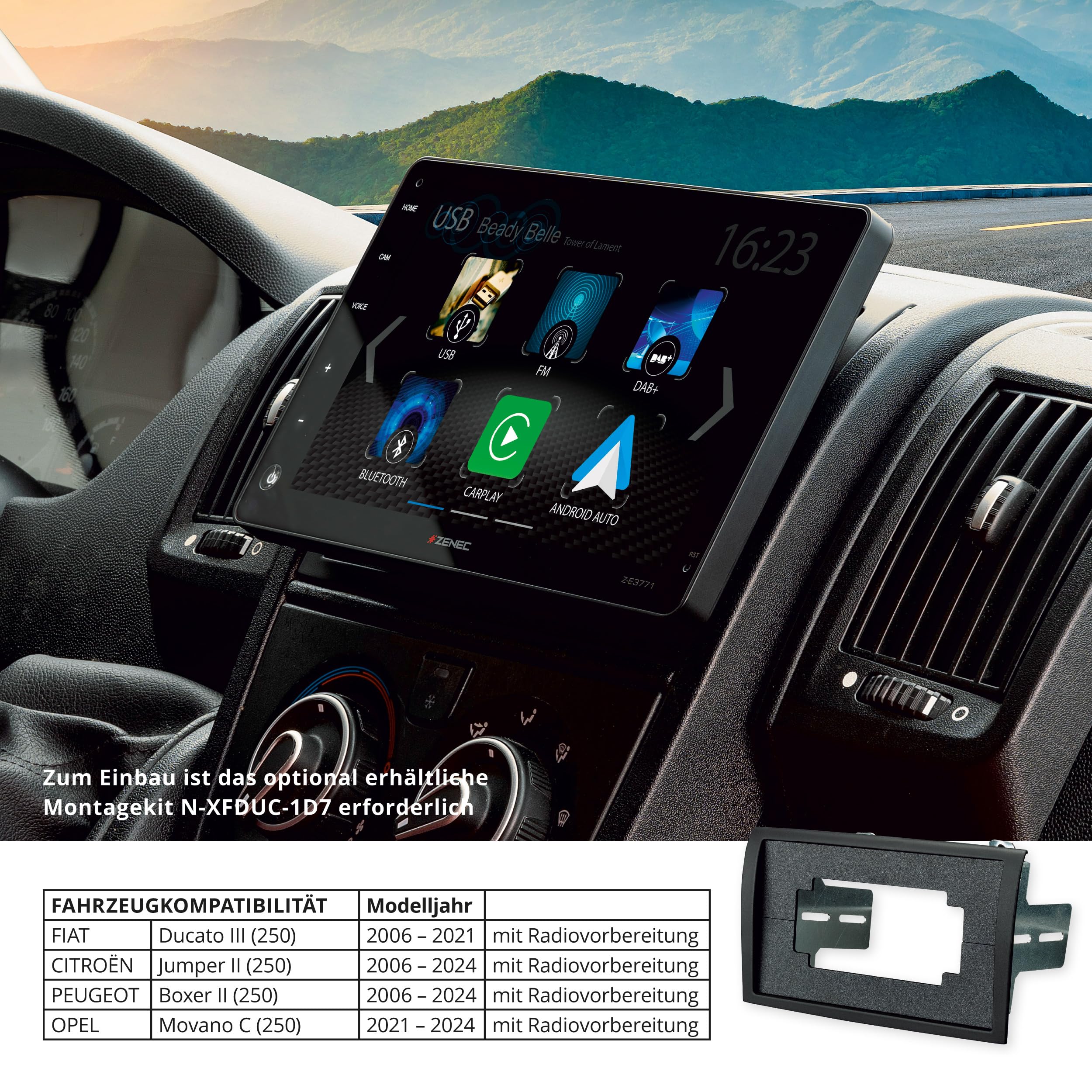 ZENEC Z-E3771 – 9 Zoll Multimedia Receiver kompatibel mit FIAT Ducato | Mediencenter kompatibel mit Fiat Ducato, 22,9 cm Touchscreen, Wireless Apple CarPlay & Android Auto, DAB+, Bluetooth