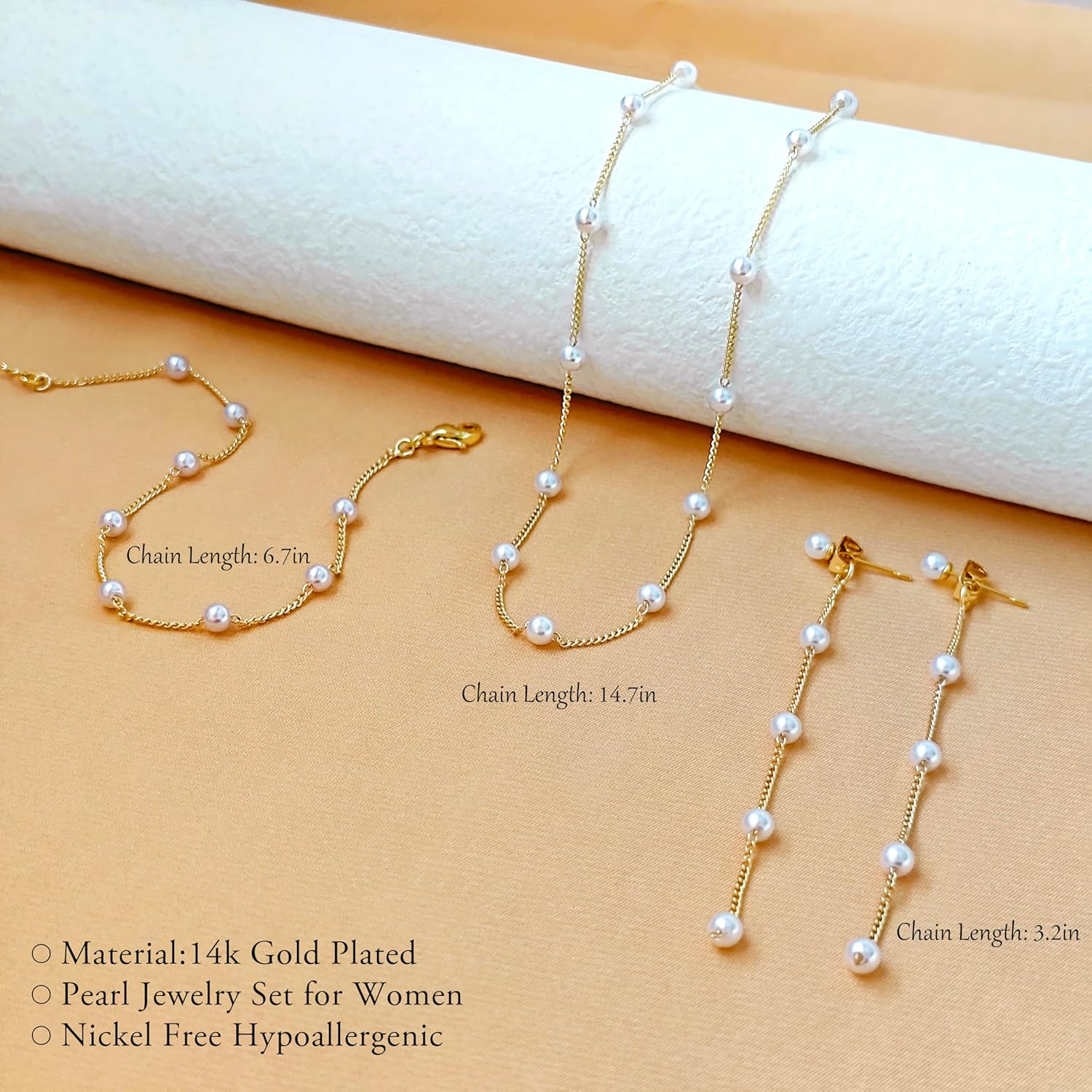 HAXIYA Gold Pearl Jewelry Set for Women Dainty 14K Gold/Sliver Plated Pearl Necklace and Earring Set Bracelets Choker Necklace Pearl Jewelry for Wedding