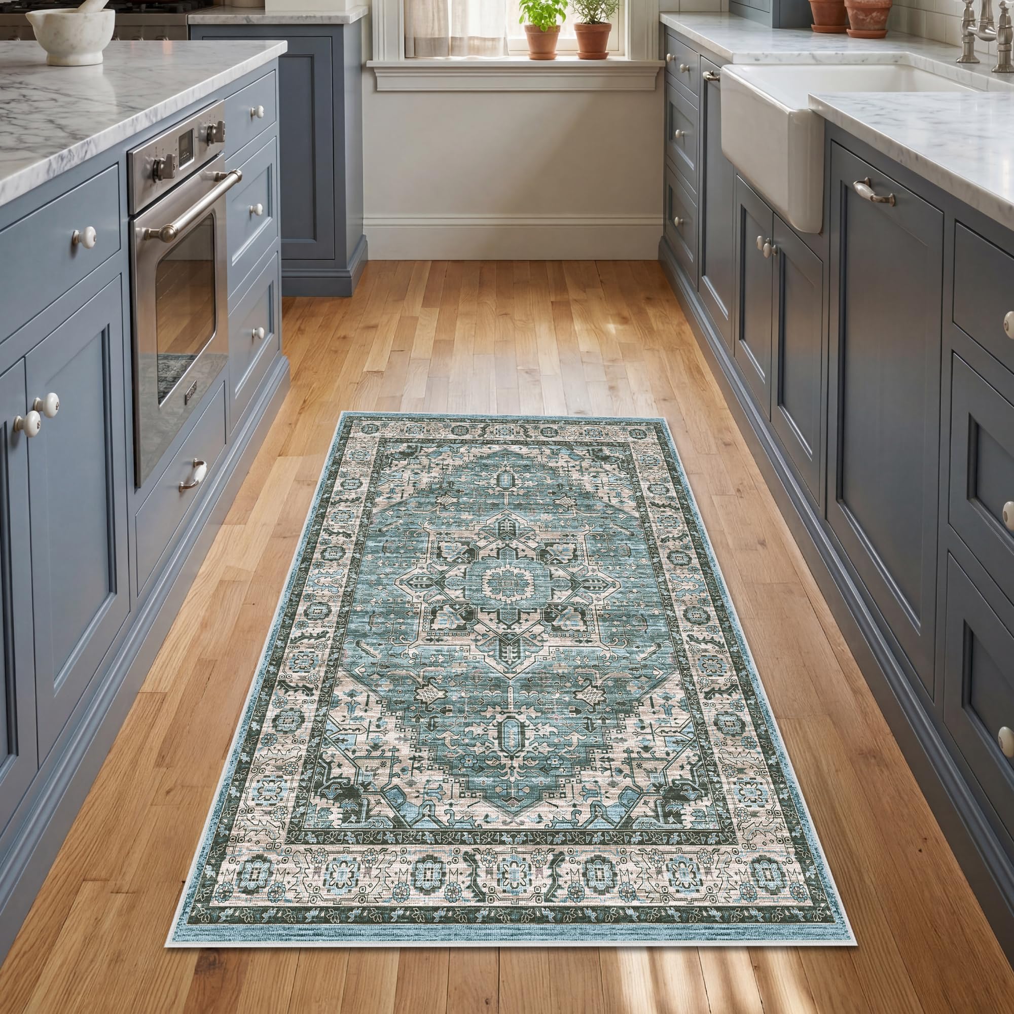 Autsel Rugs for Living Room Bedroom 80x150cm, Small Machine Washable Area Rugs Non-slip, Vintage Boho Rugs, Soft Short Pile Carpet, Blue Runner Rugs for Hallway, Carpet for Kitchen, Office — image 1