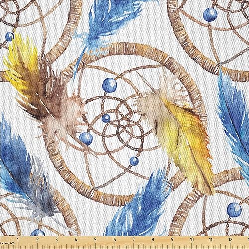 Miniatura 14 de Ambesonne The Yard, tela de plumas de pavo real, diseño retro ondulado de colores ondulados en la parte trasera morada, tela de microfibra para