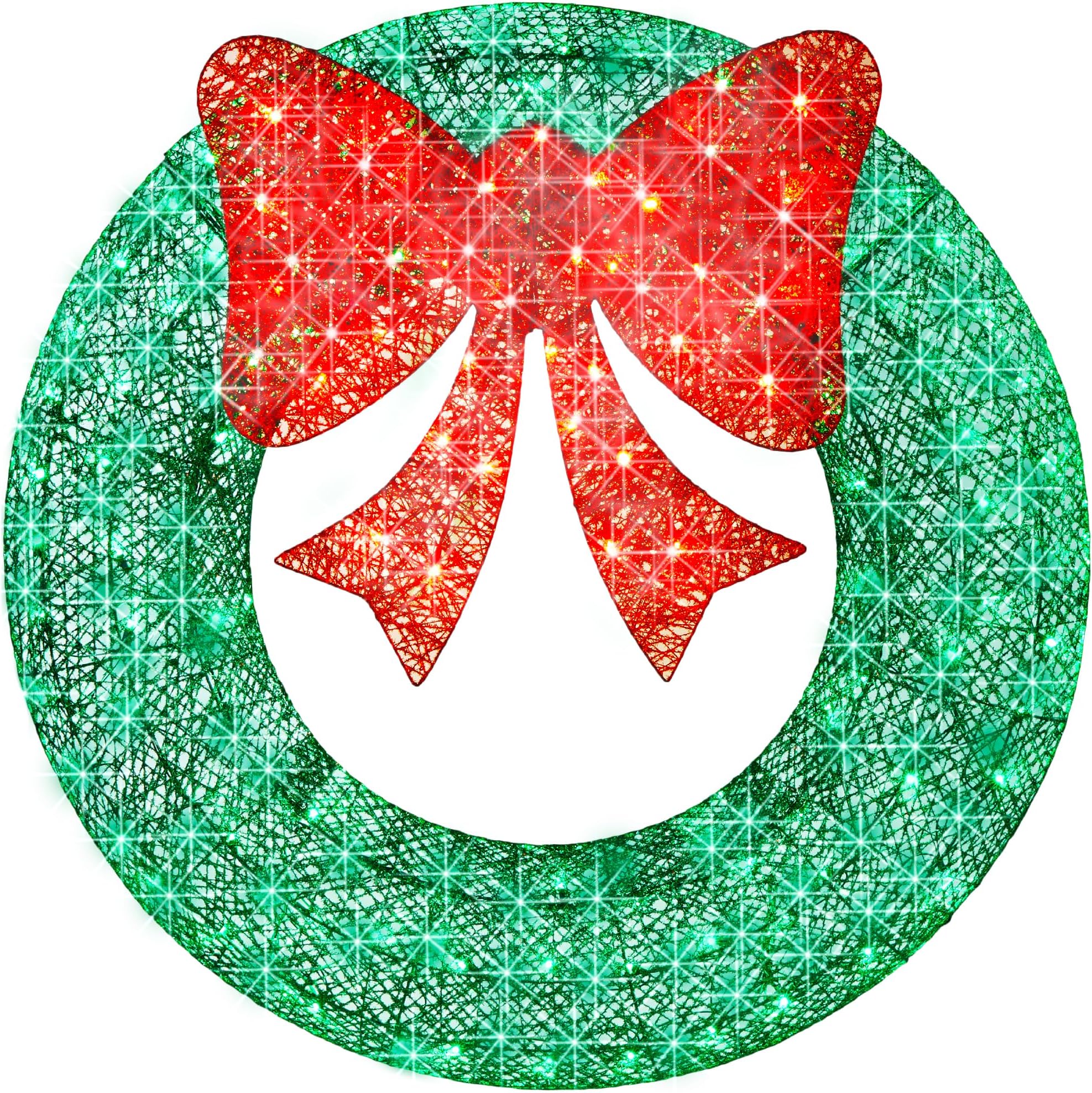 Best Choice Products 36in Pre-Lit Outdoor Christmas Wreath Decoration, LED Metal Holiday Decor for Home w/ 120 Lights, Bow - Green/Red