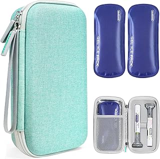 Portable Insulated Cooler Travel Case Fits 2 Zepbound or Mounjaro Injector Pens, Tirzepatide Travel Case TSA Approved with 2PCS Reusable Ice Packs, EVA Medicine Organizer for Daily Use (Green,Big)