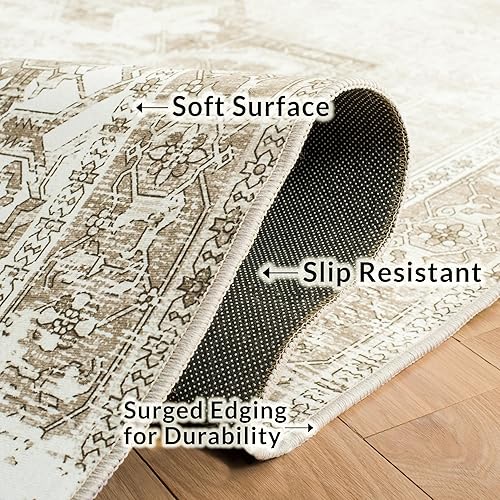 Miniatura 6 de SAFAVIEH Alfombra lavable de la colección Tucson, cuadrada de 8 pies, color salvia y marfil, antideslizante, ideal para zonas de alto tráfico en