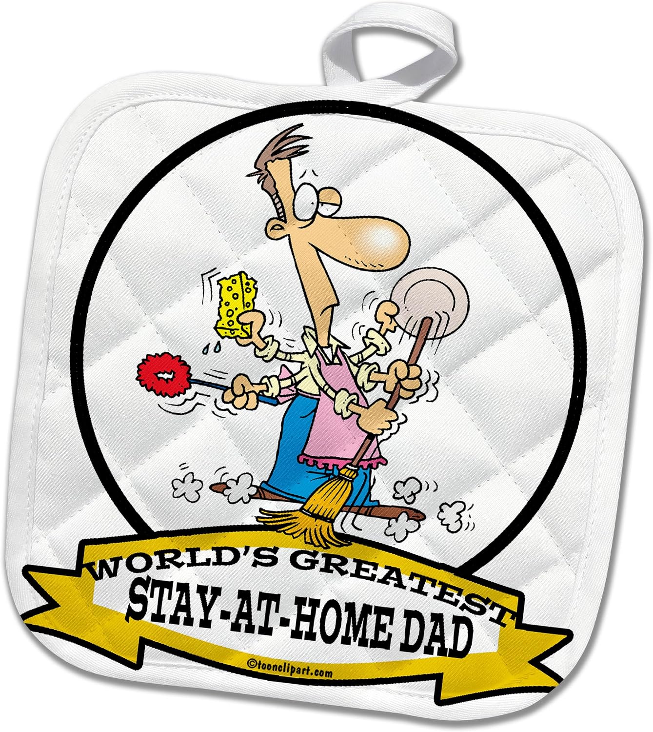 3dRose Funny Worlds Greatest Stay at Home Dad Occupation Job Cartoon 8x8 Potholder
