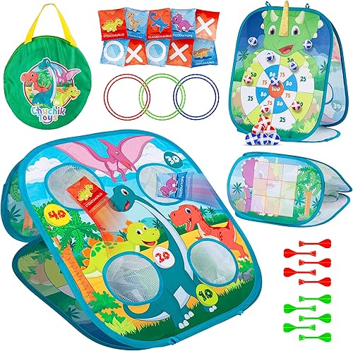 Chuchik Dinosauriounicornio 5 en 1 - Juego de lanzamiento de bolsas de puf de animales, juegos al aire libre para niños, regalo para niños de 3