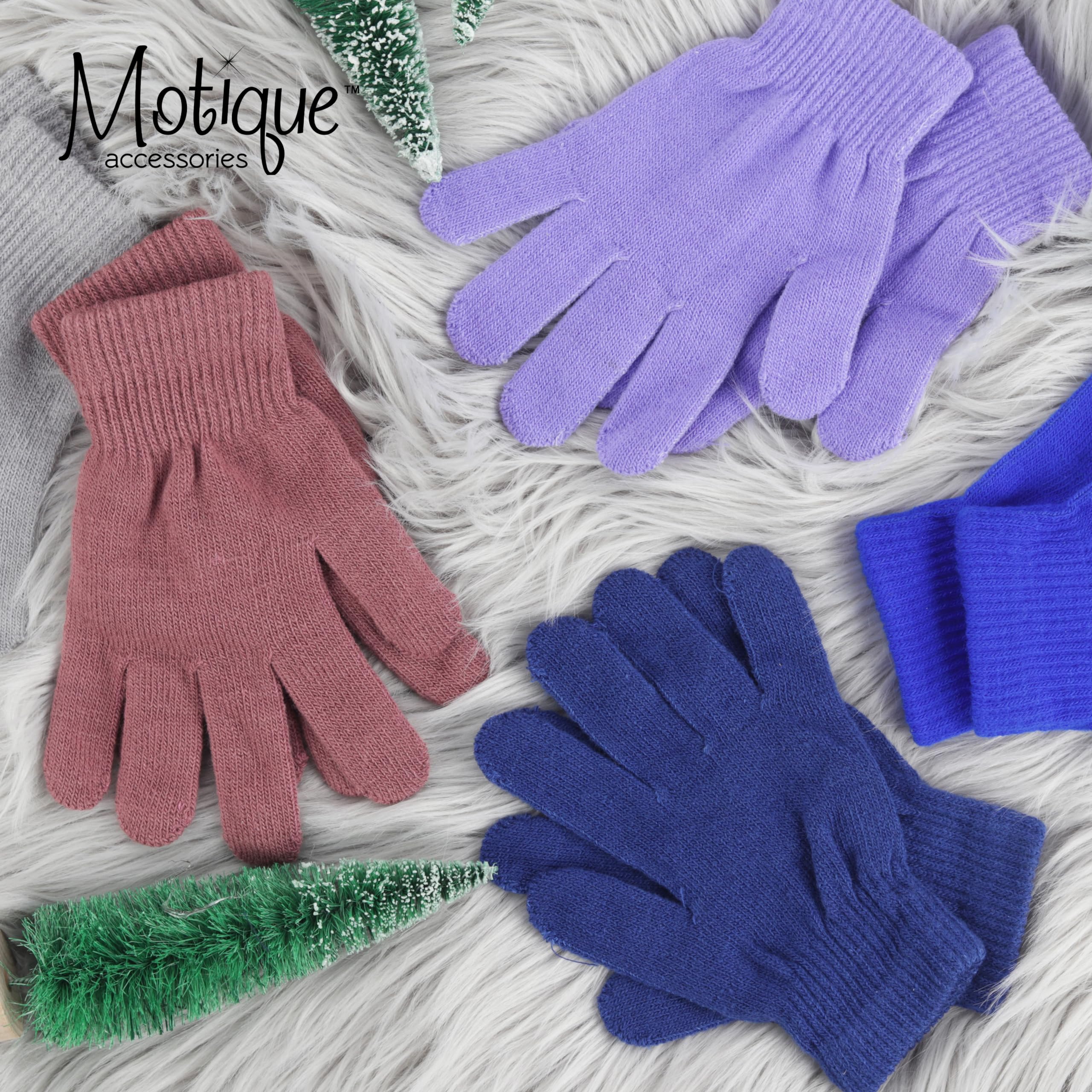 Motique Accessories Ladies Gloves Magic Knit Gloves for Women Solid Colors: Red