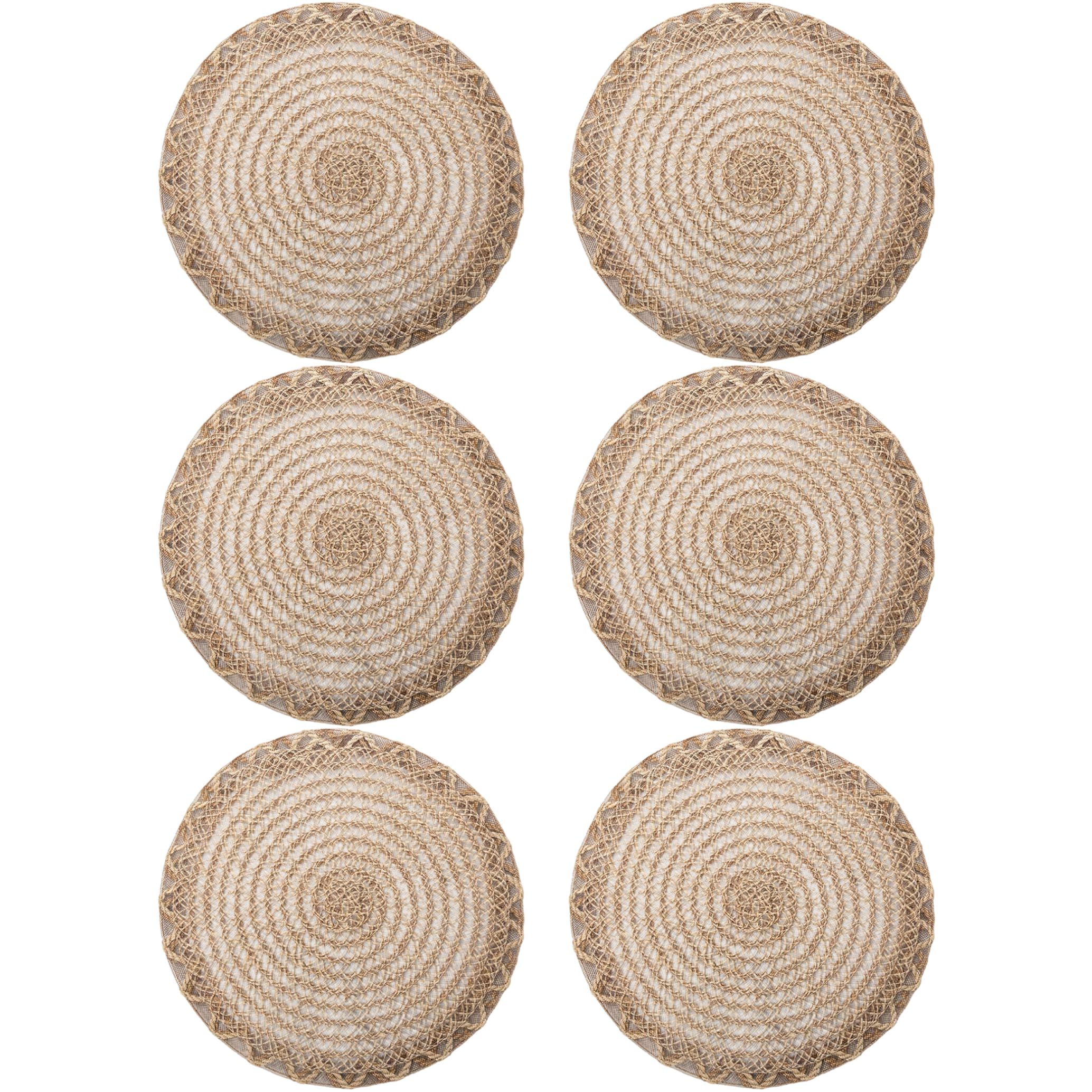 Ameble Set Of 6 Round Woven Placemats, Heat-Resistant Boho Rattan Placemats, Khaki Straw Braided Dining Table Mats for Kitchen, Rustic Farmhouse Table Decor