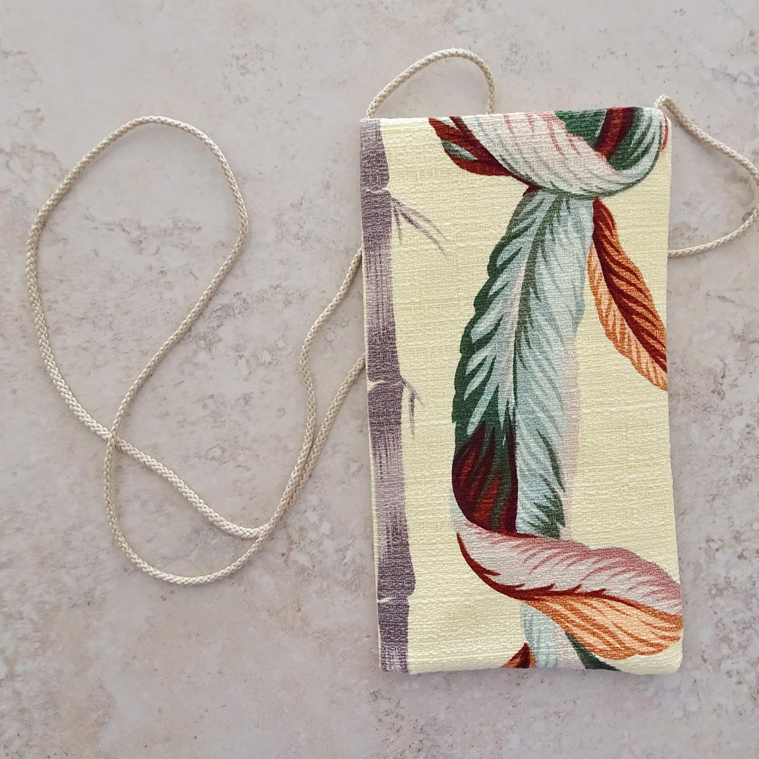 Cell Pouch - Tropical Bark Cloth Fabric Pouch Purse - Strapped Purse for Cell Phone