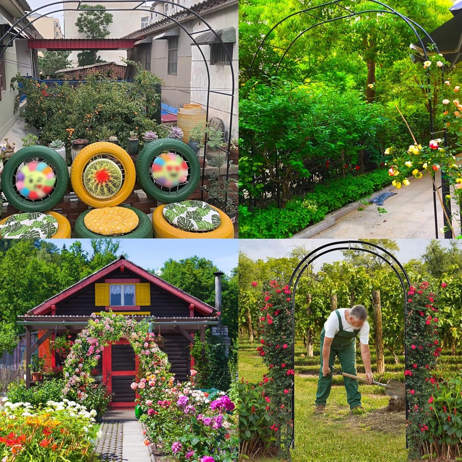 Metal Garden Arch, Metal Rose Arch, Pergola Arbor, Wedding Arch, Outdoor Garden Arch, for Climbing Plants, Wedding, Decoration(White,120x220x25cm)