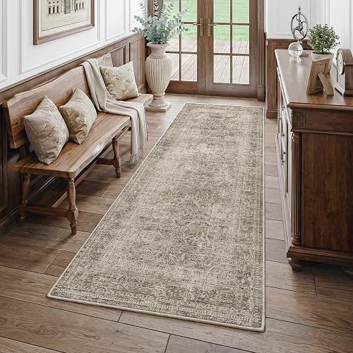 FMFUNCTEX 3x7 Hallway Runner Rug Washable Taupe Vintage