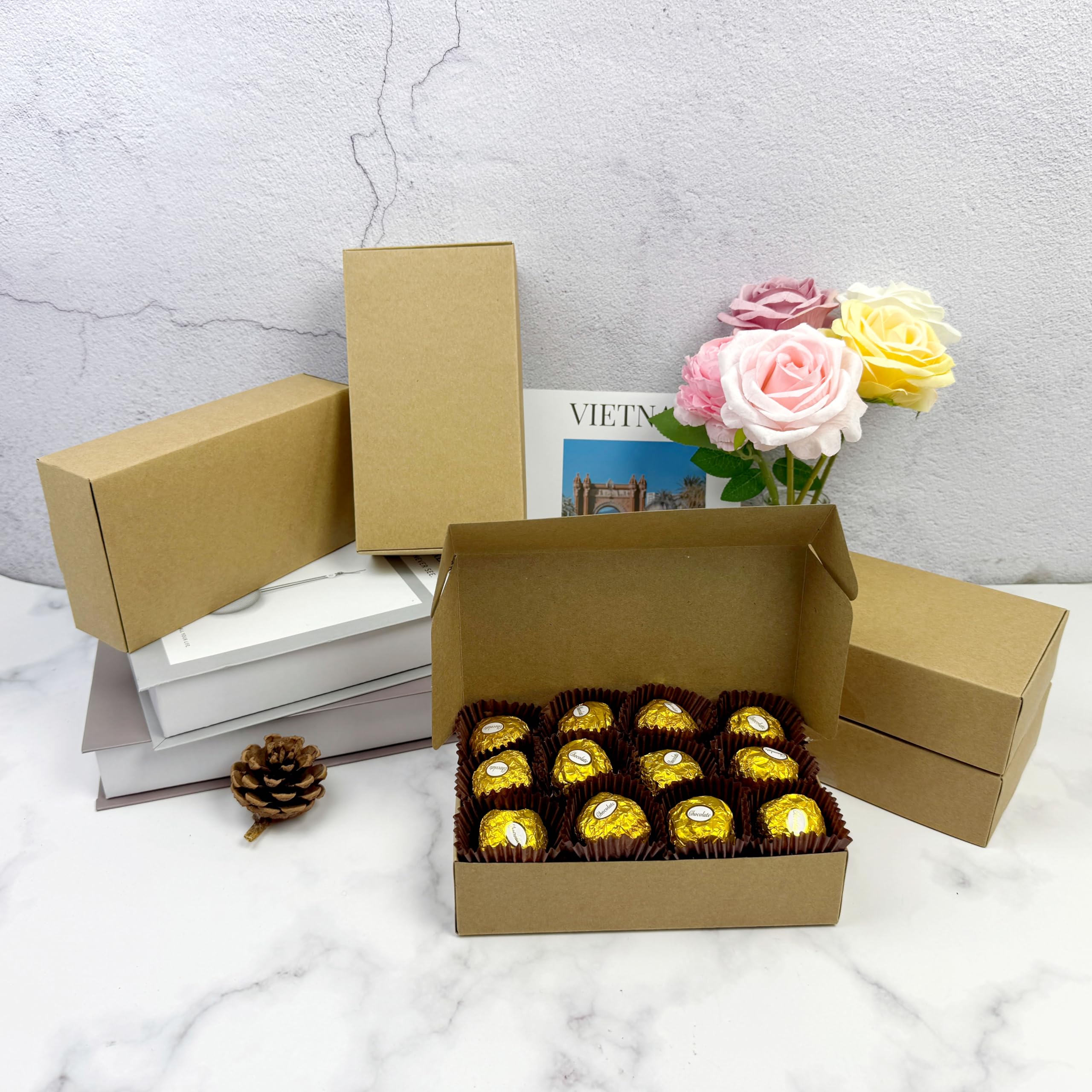 Festa Centro 20pz scatolina Carta Kraft Bianco con Coperchio, Scatole Bomboniera Kraft, scatola per bomboniere,Facile Assemblaggio scatole per Feste,Compleanni e Matrimoni,Festa Natale (10x7x3)
