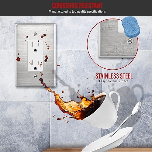 Miniatura 3 de ENERLITES Placa de pared de metal para interruptor o toma de receptáculo, resistente a la corrosión, tamaño grande, 1 banda de 5.5 x 3.5 pulgadas,