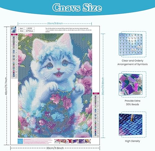 Miniatura 3 de EOBROMD Kits de pintura de diamantes para adultos, 5D DIY azul lindo gato kits de arte de diamantes para niños principiantes, kits de manualidades