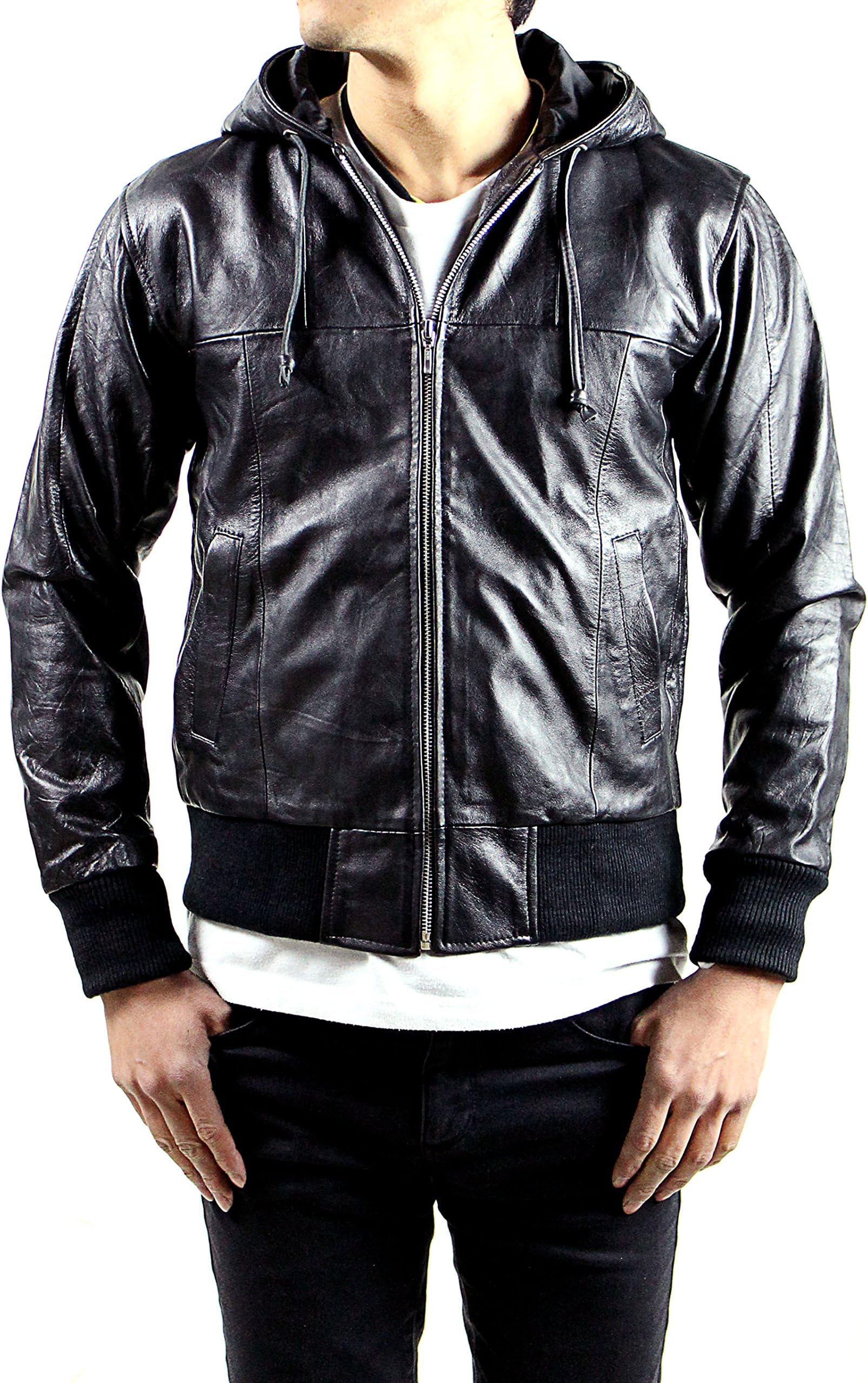 Men's Genuine Leather Motorcycle Jacket Hoodie