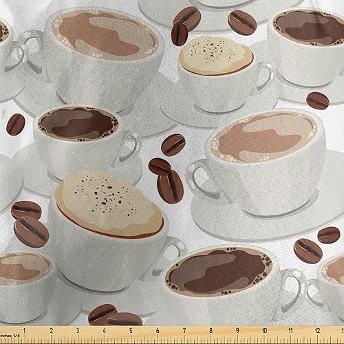 Miniatura 644 de Lunarable - Tela para amantes de perros de The Yard, patrón divertido de animales de dibujos animados en posiciones caprichosas estirando y Beige y