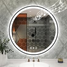 STARLEAD 32" Black Frameless Round LED Bathroom Mirror with Bluetooth Speaker, Dimmable Lighting, 3 Color Modes, Anti-Fog, Touch Control Wall Mounted Vanity Mirror