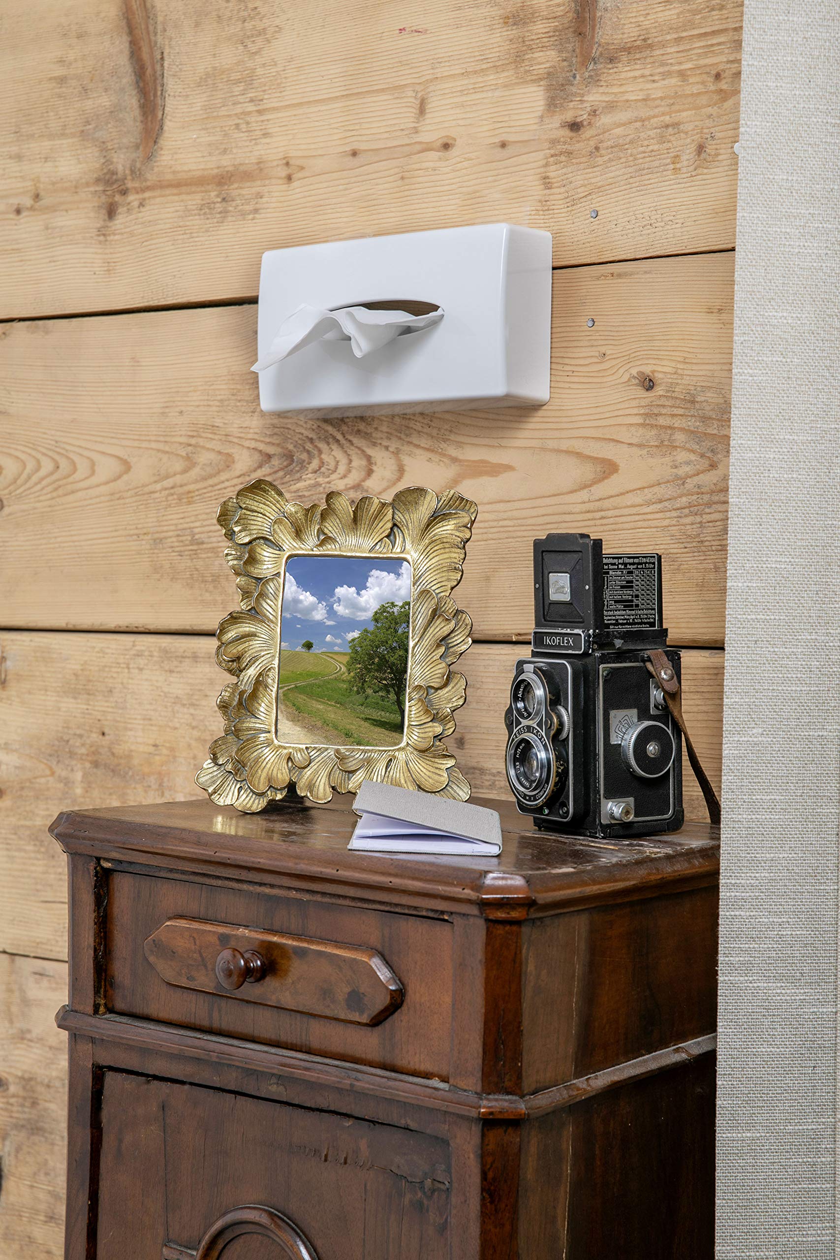 Scatola dispenser porta fazzoletti, MADE IN ITALY, in ABS riciclabile, 246x131x62mm, ideale per bagno, salotto, hotel e casa, completo di viti e biadesivo per fissaggio a parete (rettangolare bianca)