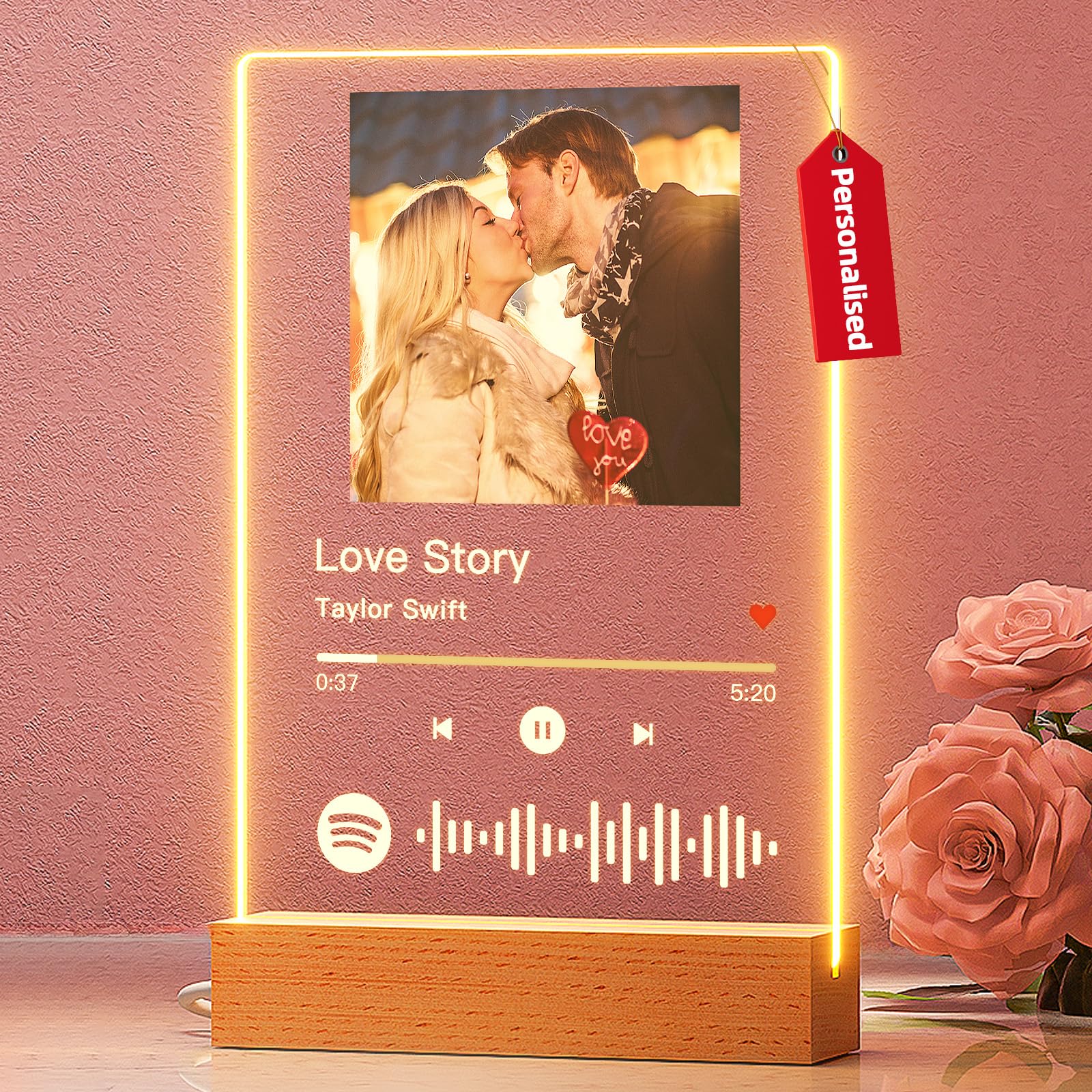 witfox Personalised Spotify Plaque with Photo - Music Plaque Custom Music Song Gifts for Her Him - Customised Picture Frame Gifts for Boyfriend Girlfriend Couples โ image 1