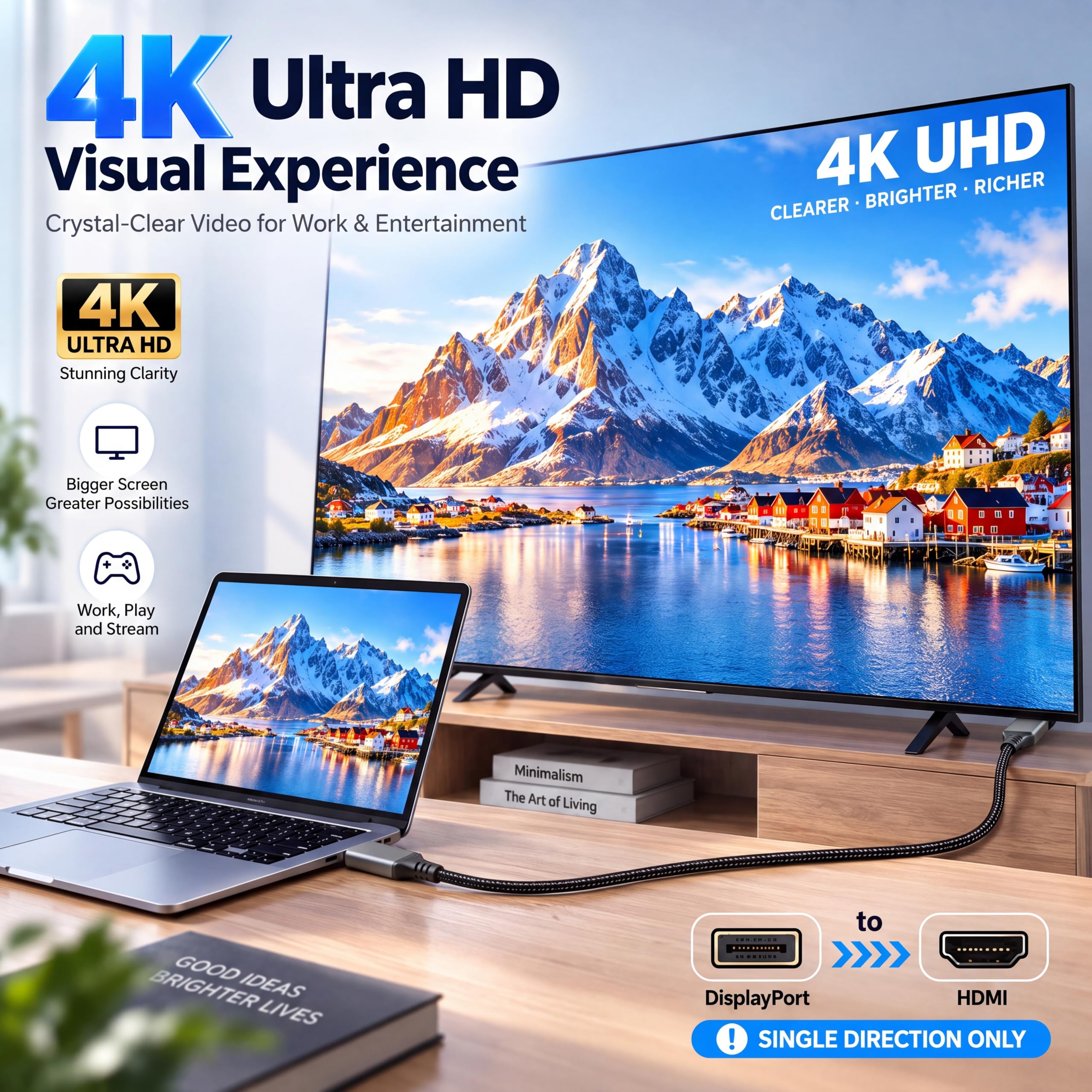 Lot de 5 câbles DisplayPort vers HDMI de 1,8 m, adaptateur DP vers HDMI 4K