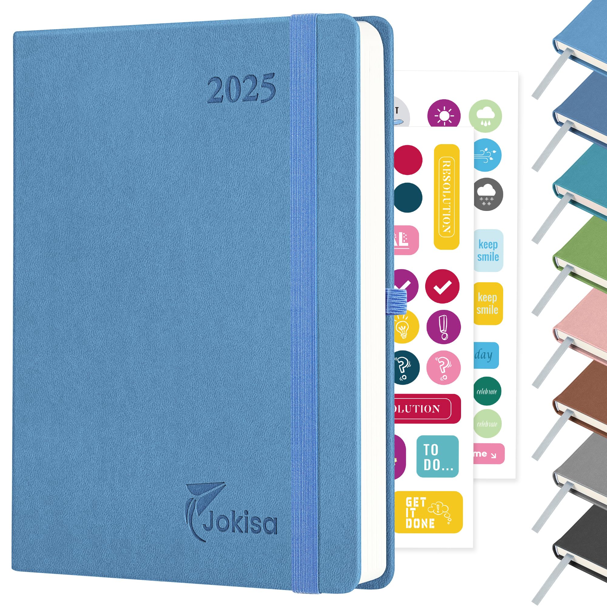 Jokisa Agenda 2025, Agenda Giornaliera Con Passante per Penna, Chiusura Elastica e Adesivi, Agenda Settimanale Intervalli di 30 Minuti 12 Mesi 2025
