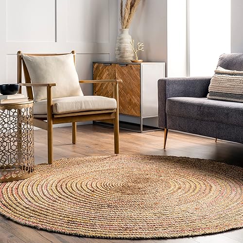 Miniatura 9 de nuLOOM Discotek alfombra de área trenzada de yute, 3 pies x 5 pies, ovalada, color natural