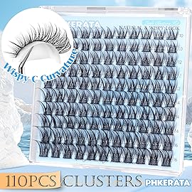 PHKERATA Natural Lash Clusters Kit Wispy Lash Extension Kit Cluster Eyelash Extensions Kit 110pcs DIY Eyelash Clusters at Home Individual Lashes with Lash Glue Bond and Seal and Tweezers, 10-16mm