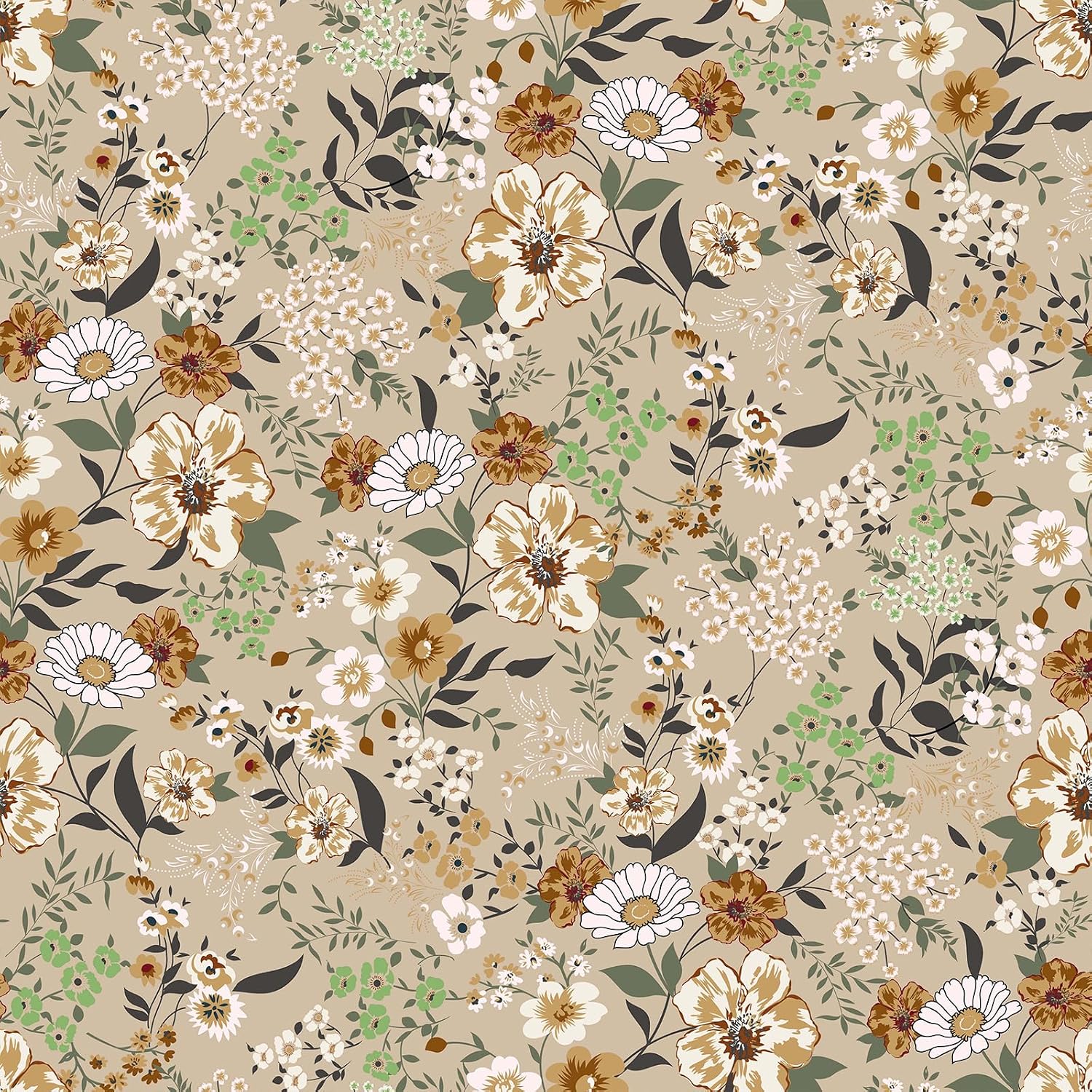 VEELIKE Vintage Brown Wildflowers Floral Wallpaper Removable Boho Floral Peel and Stick Wallpaper for Bedroom Bathroom 17.7''x354'' Renter Friendly Self Adhesive Botanical Contact Paper for Walls