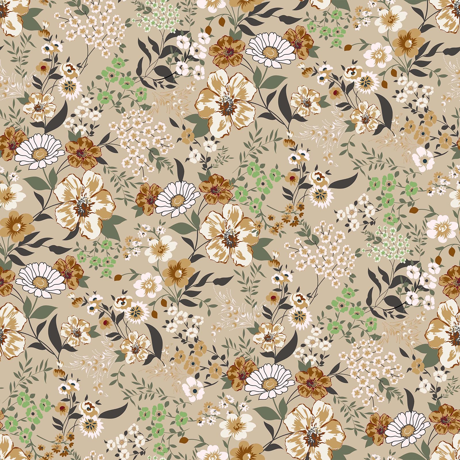 VEELIKE Boho Floral Peel and Stick Wallpaper Vintage Tan Brown Floral Wallpaper for Bedroom Bathroom 17.7''x118'' Removable Wild Flower Wallpaper Self