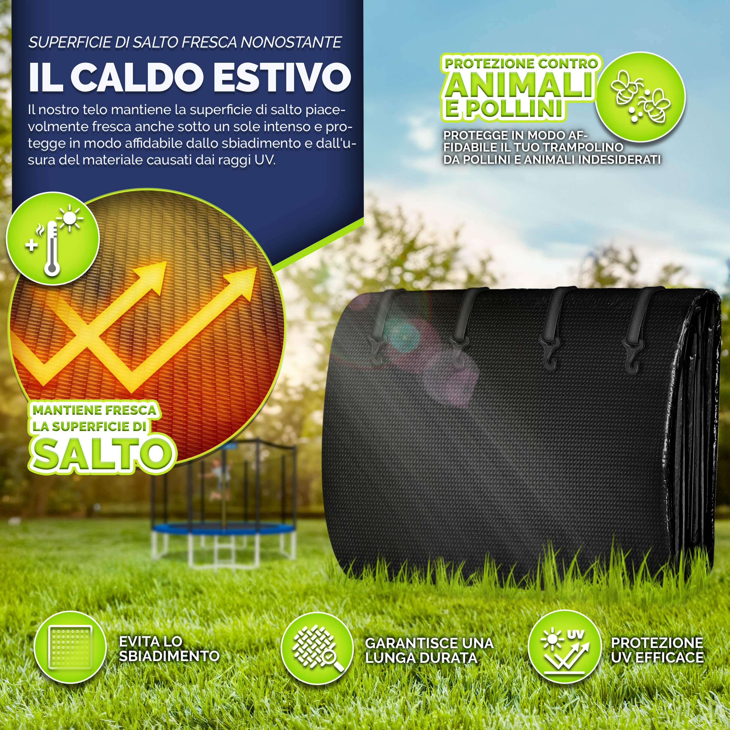 KIDUKU Telo Protettivo Copertura per Trampolino Elastico 244-427 cm | Tappeto di Protezione dalle Intemperie per Tappeti Elastici | Telone Antipioggia, Resistente ai Raggi UV