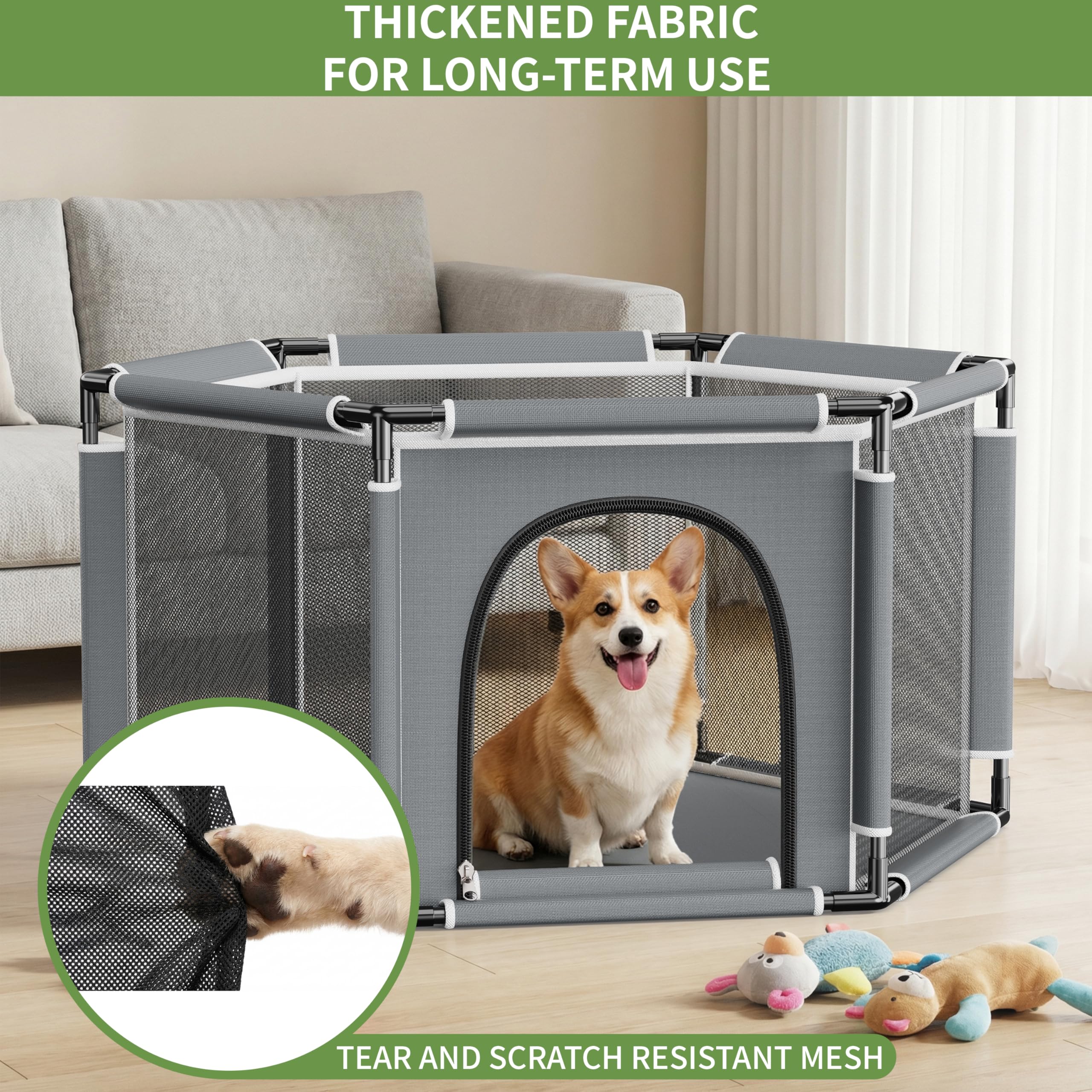 Sechseckige Welpenkiste für extra hohe Hundewelpen, Laufstall für große und kleine Rassen, Welpen-Zubehör, unverzichtbar für Hunde, Welpen, 122 x 65 cm (PVC-Rohr) | Welpen-Laufstall für große und kleine Rassen, Welpen-Zubehör, unverzichtbar für Hunde, Wel
