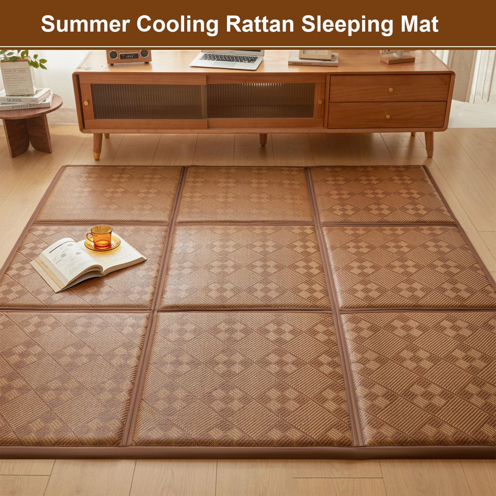 Tapete Tatami Colchoneta Japonesa Colchón de Suelo Alfombrilla de Gateo(Brown,180x200cm)