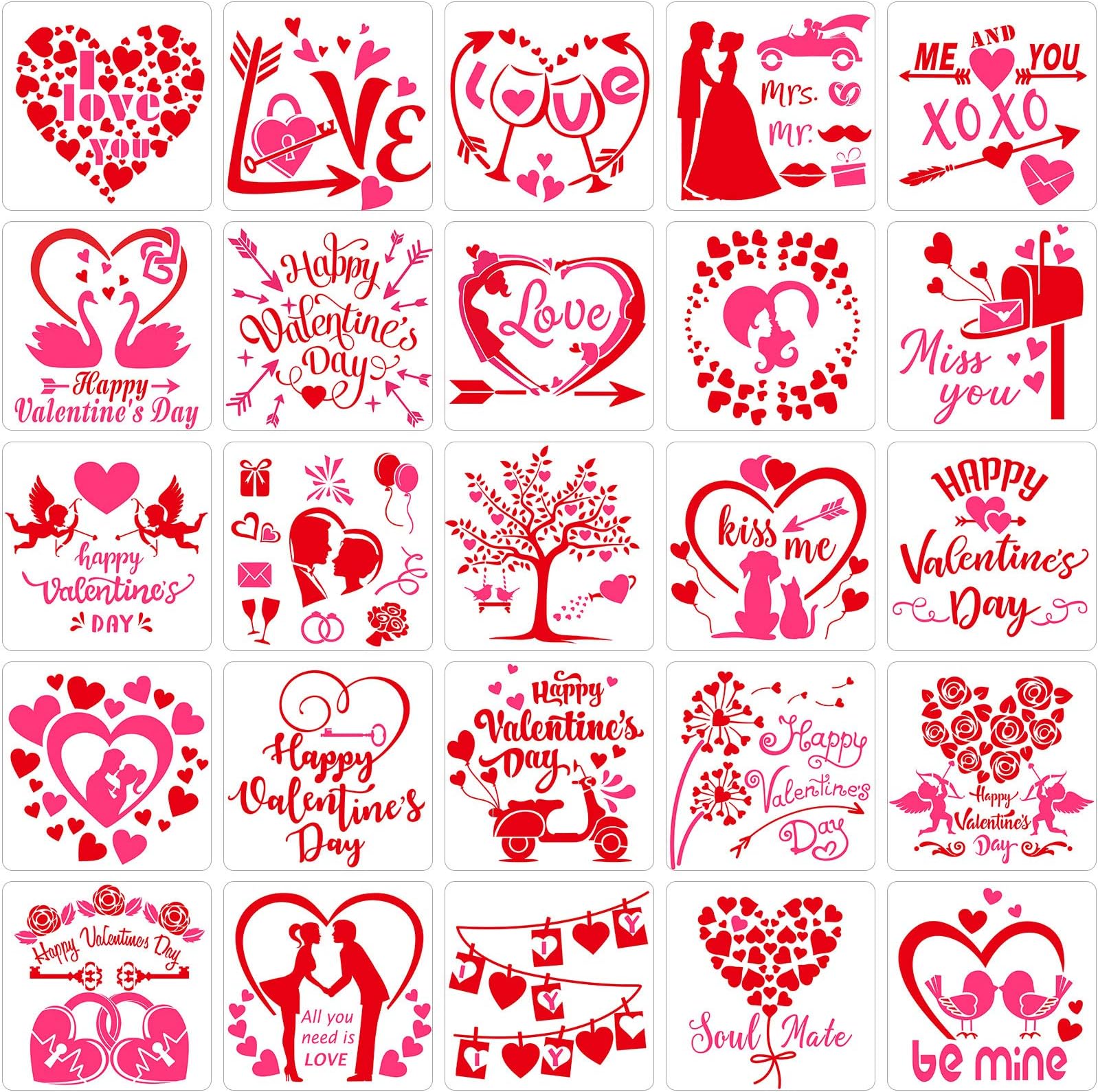 25 Pieces Valentine's Day Stencils Love Tree Heart Leaf