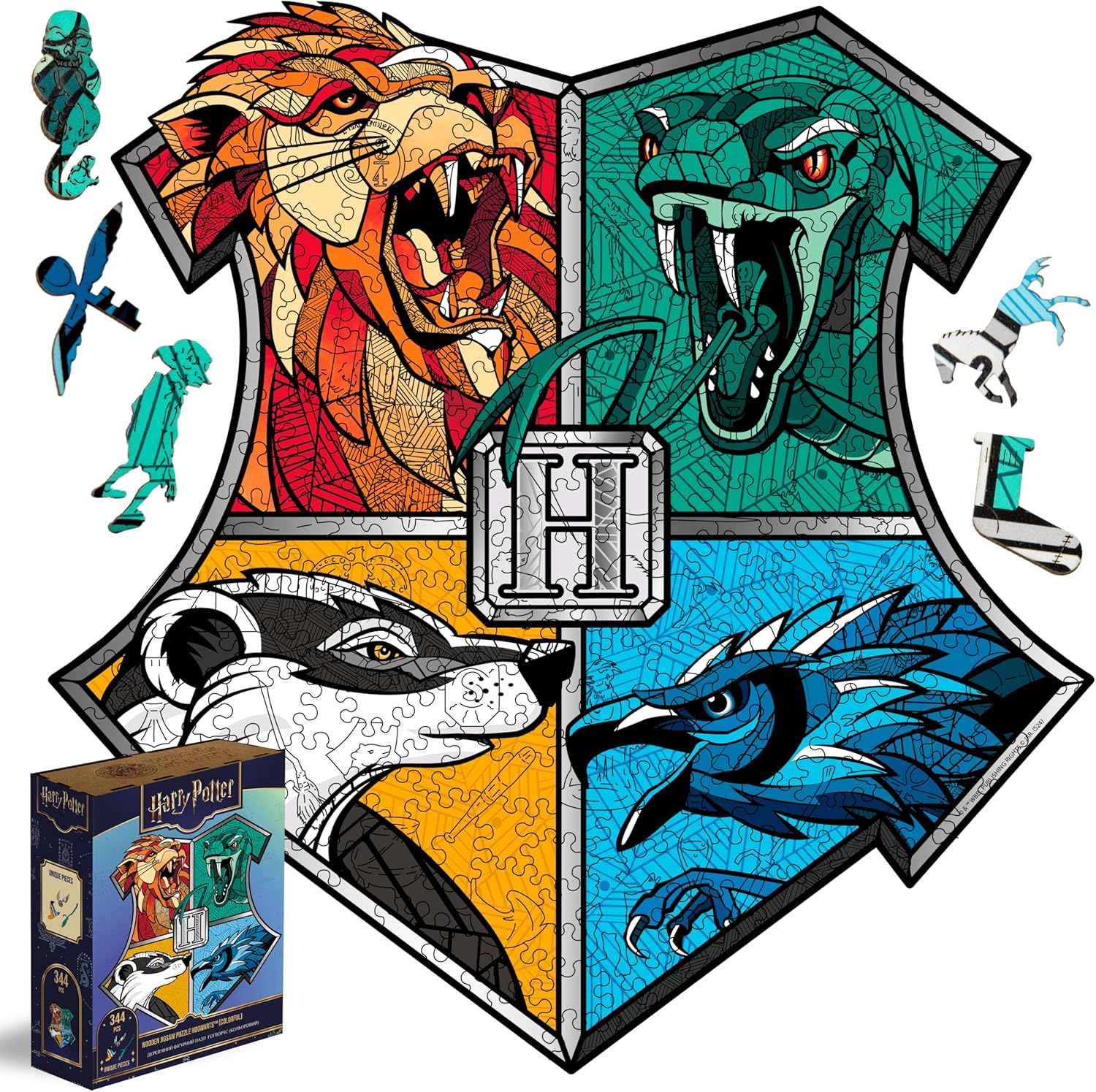 Harry Potter Wooden Jigsaw Puzzle Hogwarts Themed - Shaped Magic Puzzle for Adults & Teens – Officially Licensed Gift for Harry Potter Fans & Puzzle Lovers (XXL, Colorful)