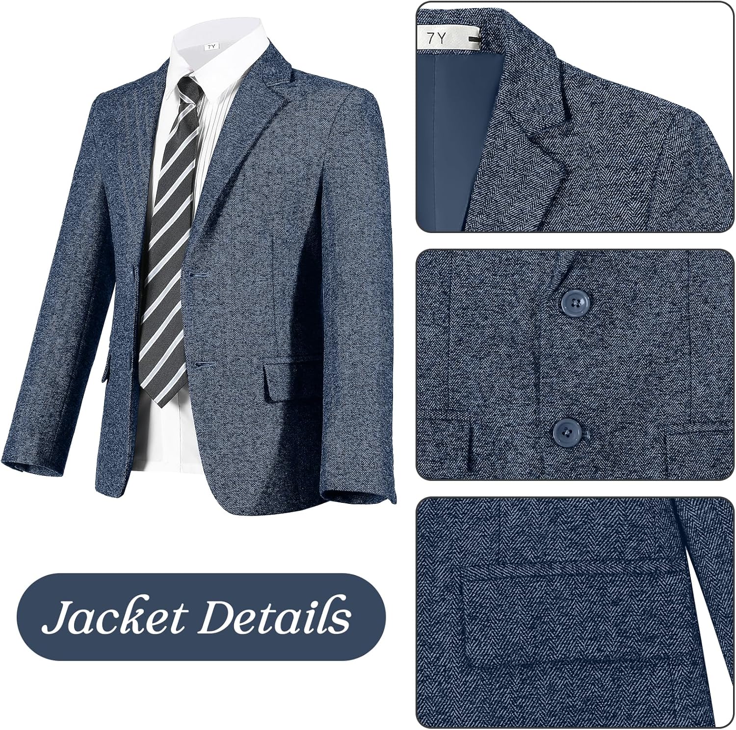 Retro Tweed Blazer for Boy British Jacket Toddler Boys Vintage Herringbone Blazers Teen Wedding Jackets Casual Sport Coat