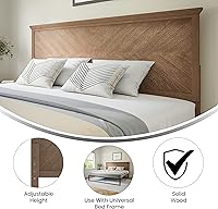 Vista 14 de Merrick Lane Marta - Cabecera de madera tamaño Queen, cabecero ajustable con patrón de espiga en color gris lavado