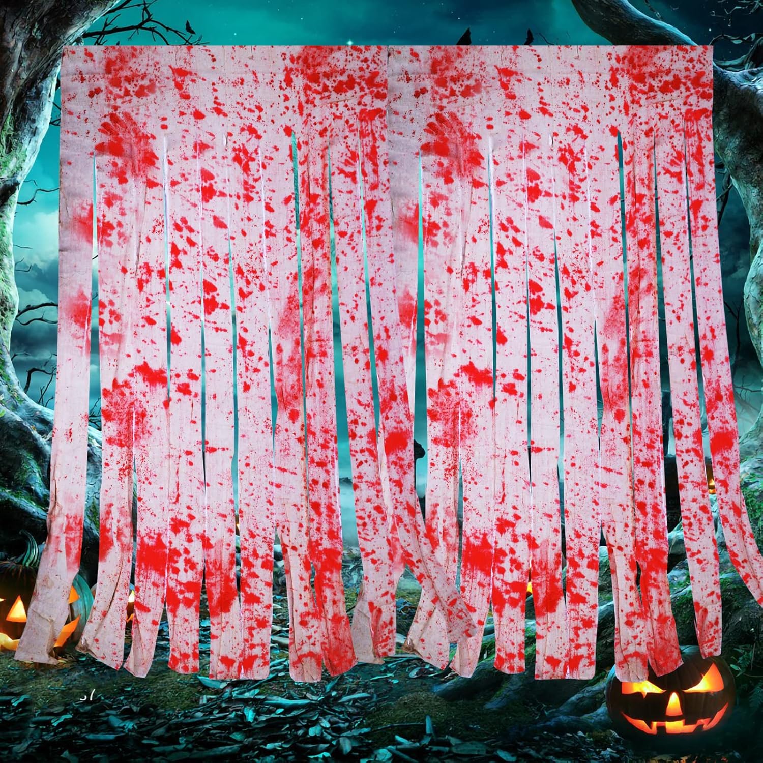2 Pack Halloween Door Curtain Decorations, Bloody Hand Prints Doorway