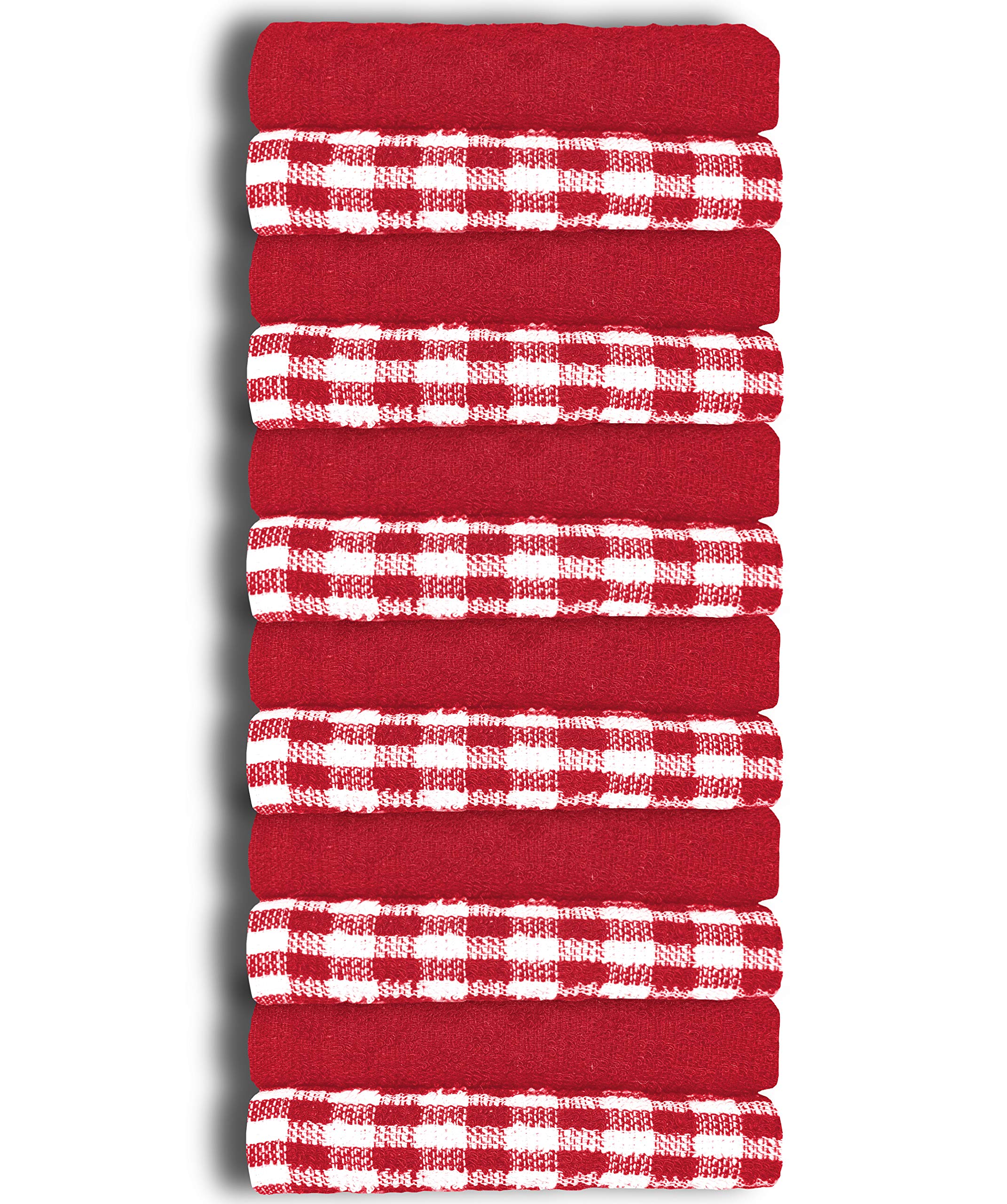 A & B TRADERS 100% Cotton Terry Tea Towels Packs (Sets of 2, 3, 6, 12 or 15) Egyptian Mono Check Superdry Soft Professional Hotel Quality Kitchen Dish Cloth (Red, 12)