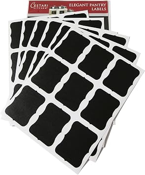 Cestari Large Chalkboard Labels 54-Pack Black Reusable Jar Labels for Containers, Fancy Rectangle Chalk Stickers for Organizing Kitchen, Pantry, Storage Bins, Jars & More