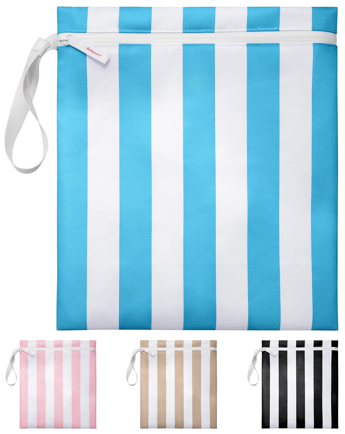 Bodysurf Wet Bags for Baby, Kids, Toddlers, Pump Parts, Cloth Diapers, Dirty Laundry – Wet Bag for Swimsuit, Beach, Pool, Gym, Travel – Reusable Waterproof Stripe Travel Toiletry Pouch – Electric Blue
