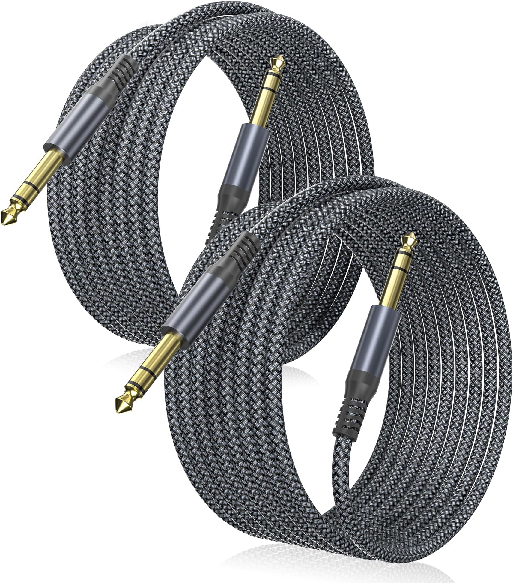 Elebase 1/4 Inch TRS Instrument Cable 20ft 2-Pack,Straight 6.35mm Male Jack Stereo Audio Cord,6.35 Balanced Interconnect Line for Electric Guitar,Bass,Keyboard,Mixer,Amplifier,Speaker