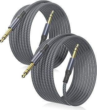 Elebase 1/4 Inch TRS Instrument Cable 20ft 2-Pack,Straight 6.35mm Male Jack Stereo Audio Interconnect Cord,6.35 mm Balanced Line for Electric Guitar,Bass,Keyboard,Mixer,Amplifier,Amp,Speaker,Equalizer